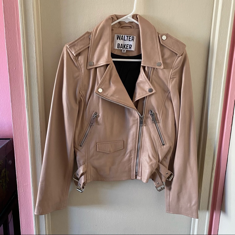 Walter Baker Ballet Pink Lamb Leather Moto Jacket
